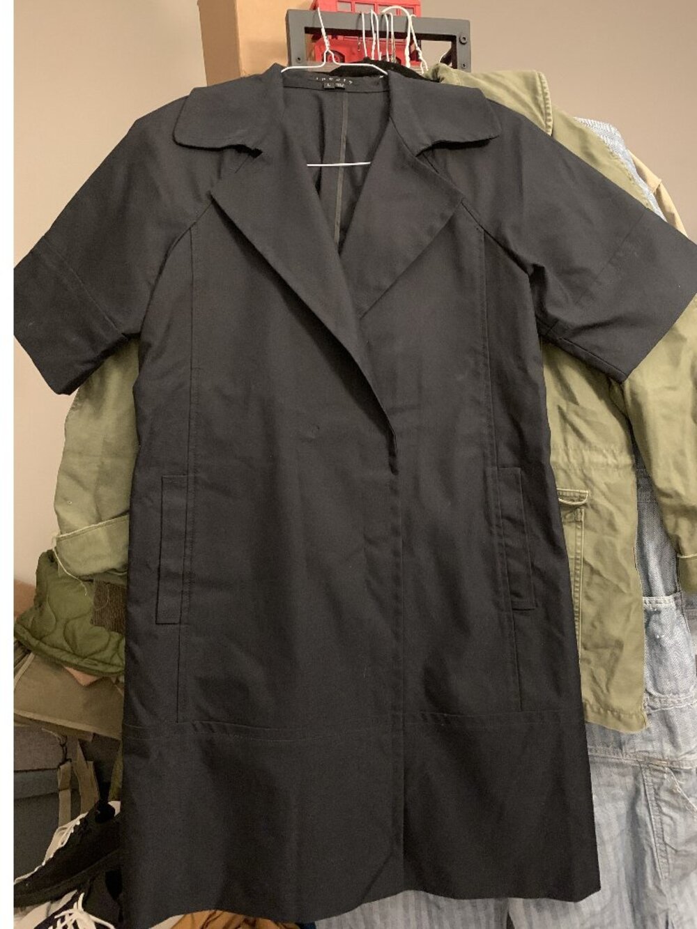 Theory Lyda Black Short-sleeve Trenchcoat Rain Jacket - Size L